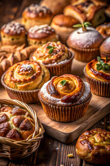 Close-Up of Baked Goods on Wooden Surface