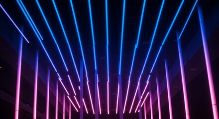 Vibrant neon lines illuminating an interior space