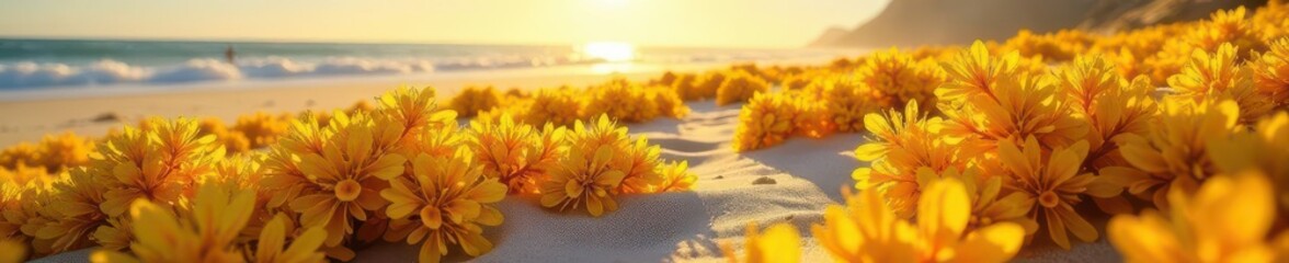 Golden Abroia Latifolia carpet on Santa Cruz sands under sunlight , California, detail