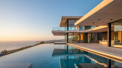 Modern luxury hillside home with infinity pool