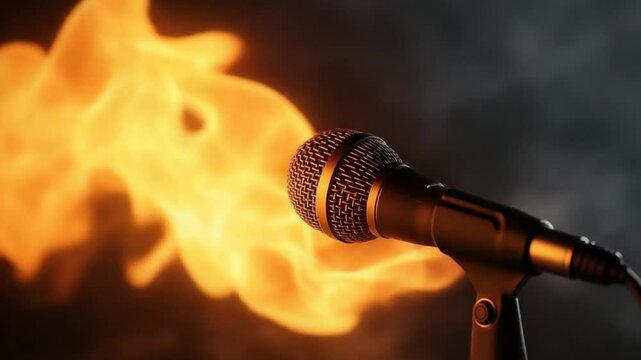 A microphone on fire with smoke coming out of it