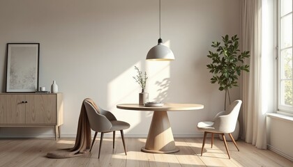 Minimalist Dining Room with Round Table and Chairs