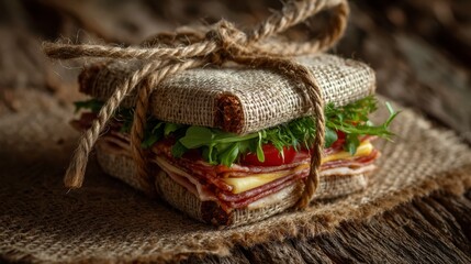 Obraz premium Rustic Wrapped Sandwich with Twine