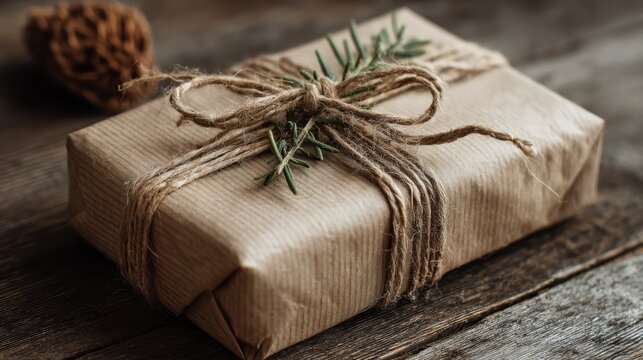 Rustic Brown Paper Wrapped Gift with Twine Bow