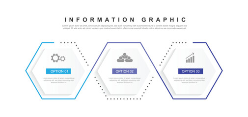 3 process infographic line style with hexagon concept. Vector schedule workflow for business information 