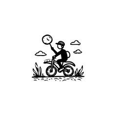 Fototapeta premium Whimsical Journey: A Hand-Drawn Illustration of a Person Riding a Motorbike