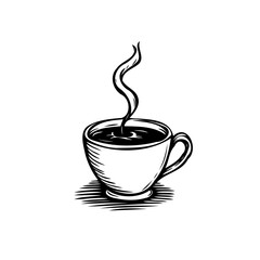 Monochrome depiction of steaming coffee cup offering a warm beverage moment