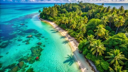 Secluded Tropical Island Paradise Azure Waters, Lush Greenery, and Pristine Sandy Beach