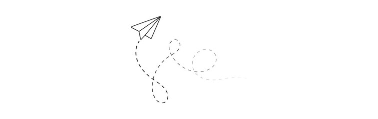 paper plane with dotted line trail trace icon, Vector paper airplane