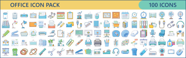 Collection of Office Icons for Designers and Developers in a Bright Style