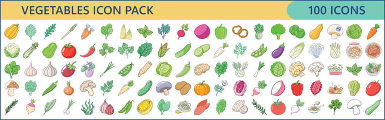 A Collection of 100 Colorful Vegetable Icons for Design Use