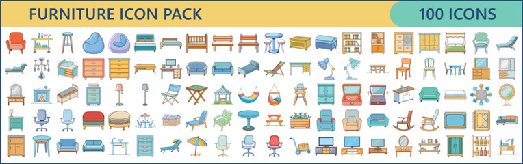 Collection of One Hundred Furniture Icons in Vector Format for Designers