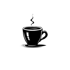 Elegant monochrome depiction showcasing a brimming coffee cup emitting gentle steam