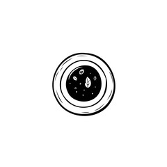 Minimalist soup illustration, overhead food presentation on white background