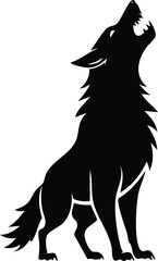 Silhouette of a howling wolf with its head raised against a white background © Rehan