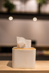 Box with white hygienic paper tissues ready for use