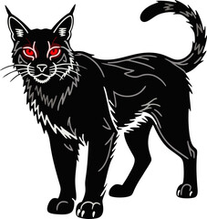 Dark Demon Cat with Glowing Red Eyes