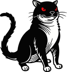 Fierce Black Cat with Red Eyes in Bold Vector Style