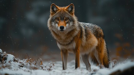 Fototapeta premium Majestic wolf in snowy forest
