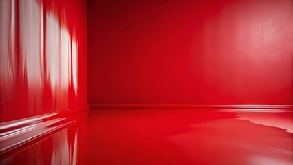 Obraz premium A Vibrant Red Corner with Glossy Walls and Floor, Ideal for Minimalist Product Displays and Abstract Backgrounds