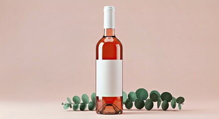 Chic Rose Wine Bottle Mockup with Untouched Label and Botanical Accent on Pink