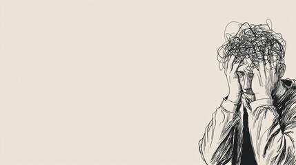 hand drawn confusion concept. people with anxiety are surrounded by thoughts Mental disorders and chaos in consciousness, find answers. vector illustration