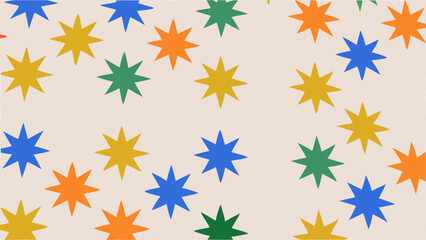 Colorful Star Pattern on a Light Beige Background. A cheerful and playful design featuring various shades of stars in blue, orange, green, and yellow.