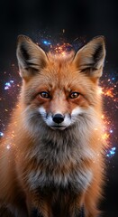Fototapeta premium Fox with Glowing Sparkles on Dark Background Digital Art