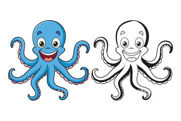 Obraz premium Funny Octopus Cartoon Vector Illustration