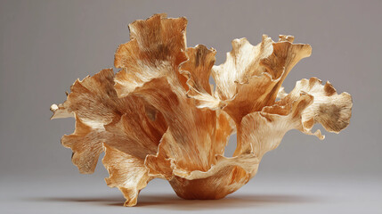Flower petal inspired gold sculpture, minimalist tone, hyper-real texture