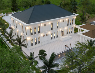 3d rendering of neoclassical villa, exterior design with Landscaped Grounds