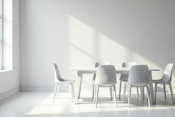 Modern white table, four sleek chairs Minimalist dining space , modern furniture, new, furniture