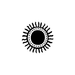 Abstract solar symbol, stylized sun with radiating beams and central disc