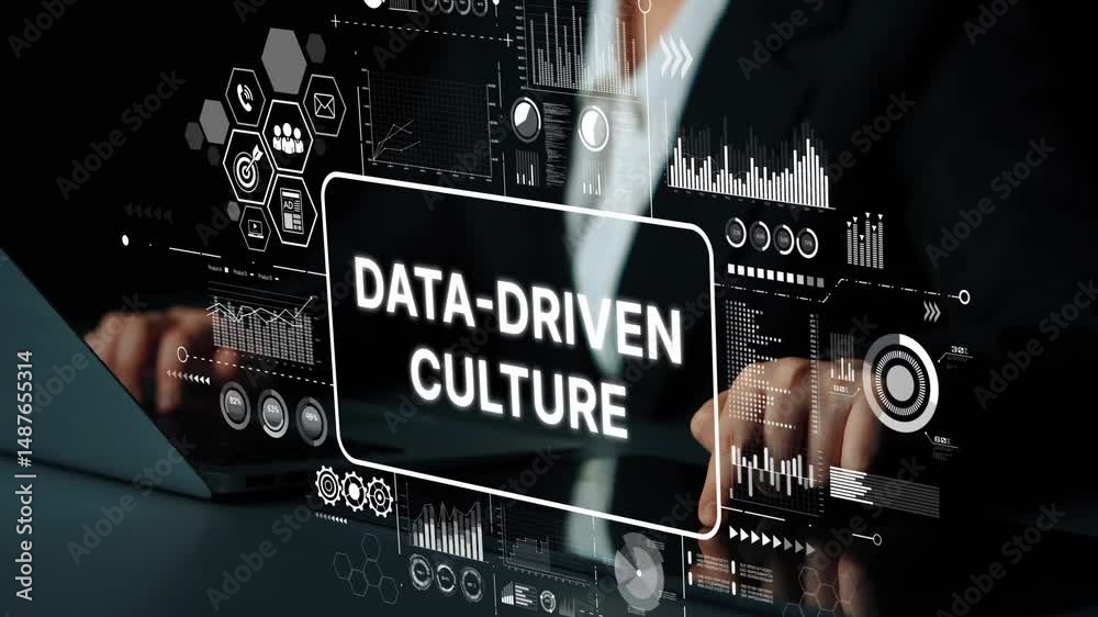 Poster business person engaging with data-driven culture in modern digital environment with technology and 
