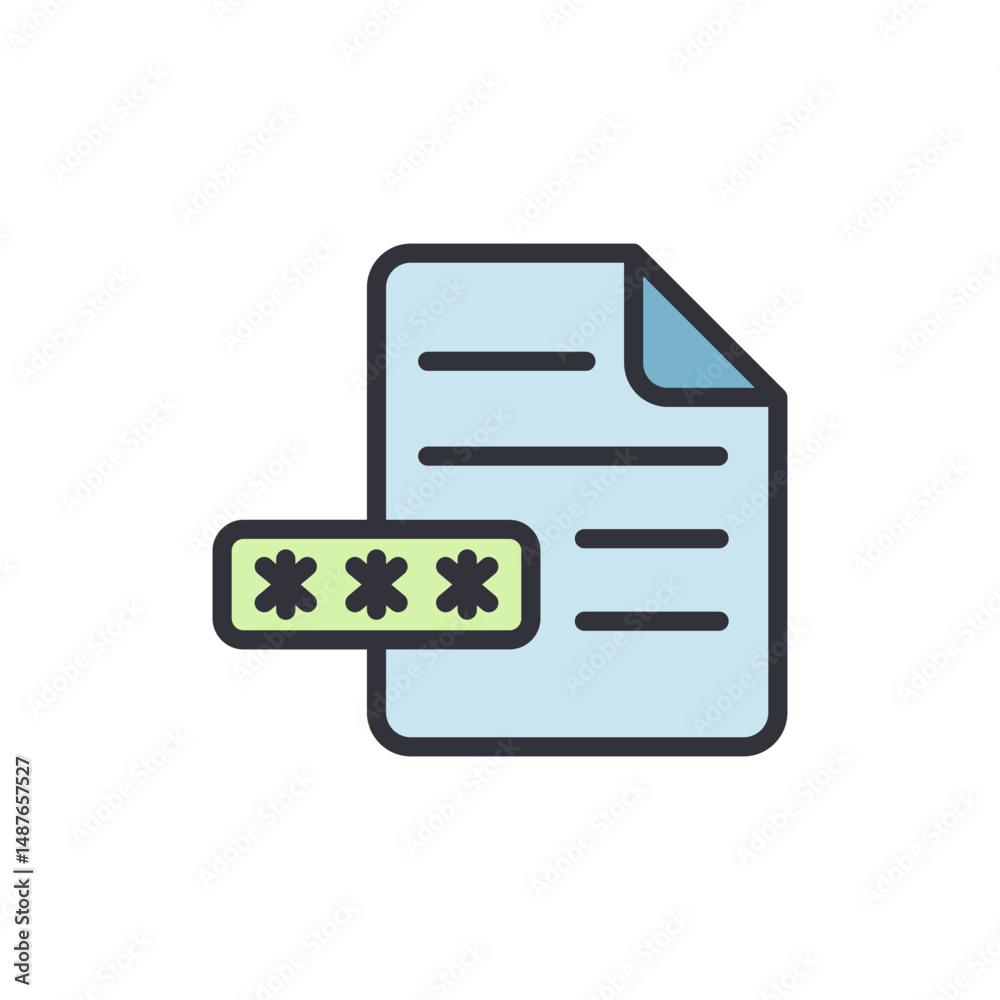 Poster secure document icon with hidden password representing data protection