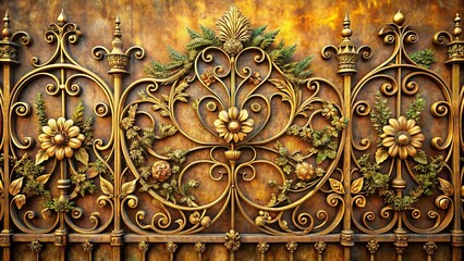 Ornate golden gate with detailed floral embellishments and scrolling metalwork, a luxurious design element