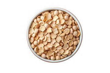 Dried broad beans fava beans split fava beans in bowl top view food photography ingredient cooking recipe isolated on transparent background