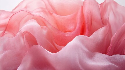 Obraz premium Delicate pink and coral ombre silk fabric, softly draped, showcasing its luxurious texture and flowing movement