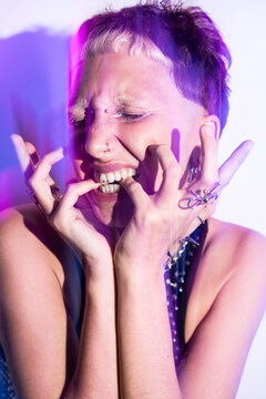 Cyberpunk woman with vibrant pink lighting