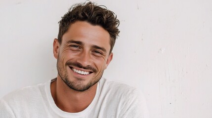 Smiling Man Portrait on White Background with Natural Expression