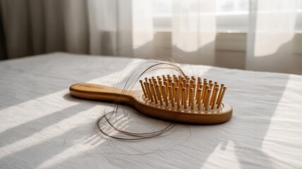 Vintage wooden brush on desk with light from window and soft bristle lines