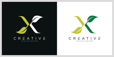 Letter X Leaf logo design vector template