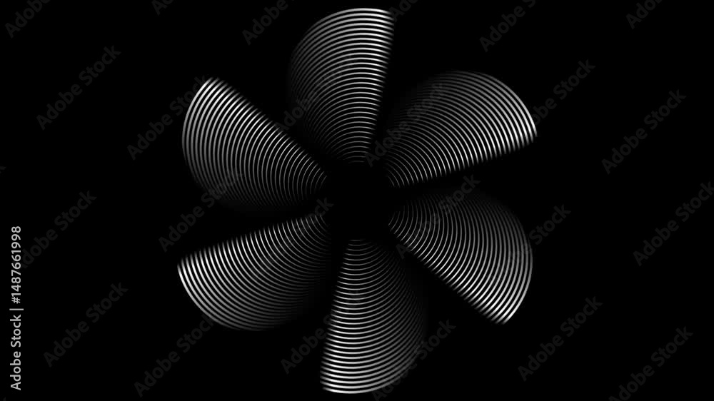Poster abstract black and white propeller shape with radial metallic lines on a dark background. seamless l