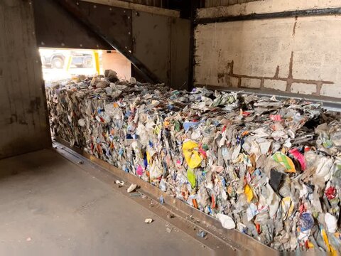 Sorted and baled waste inside the recycling centre
