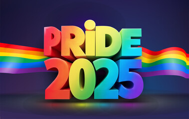 Pride Gradient 2025 background LGBTQ. 3d volumetric letters. Vector banner logo lgbtq pride month. Website banner. Symbol of pride month june support. Pride month 2025 concept. Freedom rainbow flag.