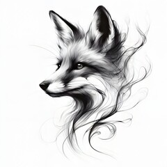 Naklejka premium An Ethereal Fox: A Dynamic Smoke Art Illustration with Delicate, Flowing, Abstract Black and White Lines.