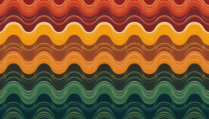 Retro 70s Wave Pattern Deep Red, Mustard Yellow, Forest Green Abstract Background