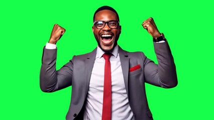 Joyful professional celebrating success animation, transparent 4K video, green screen - Powered by Adobe