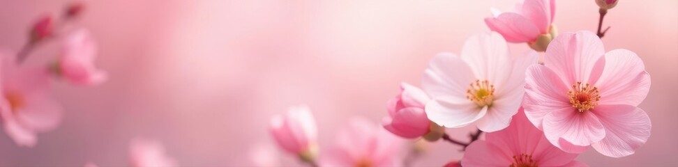 Obraz premium Delicate pastel blooms, blush pink backdrop Soft focus, romantic feel , delicate, floral photography, nature