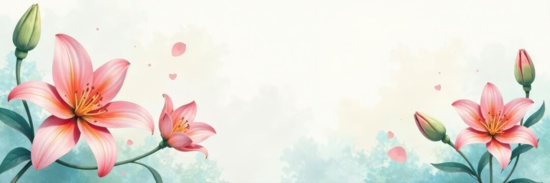 Subtle watercolor lily, airy feel, ample white space , element, invitation, image